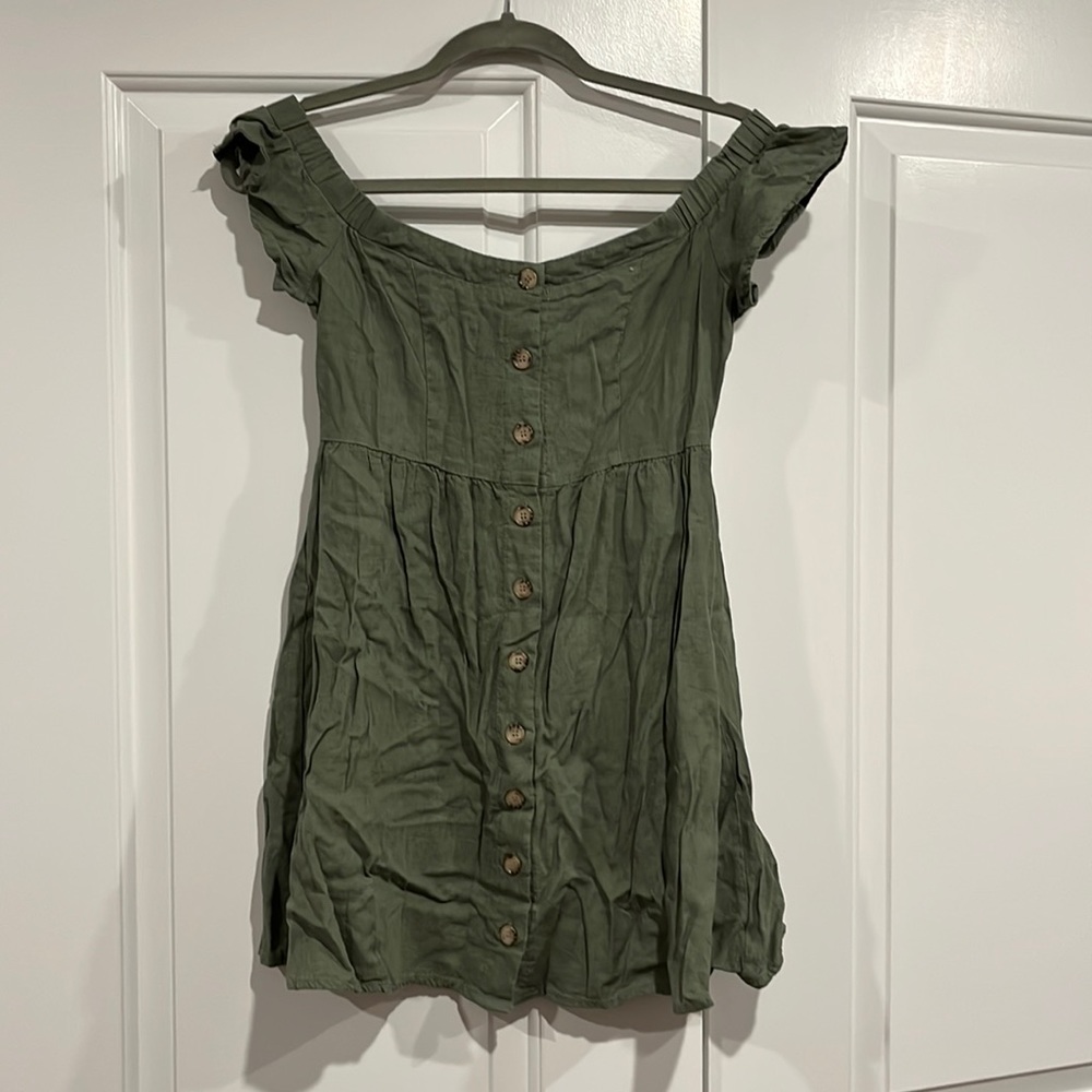 L.A. hearts olive green button up short dress. Size medium